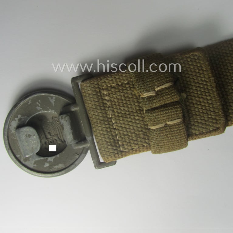 WH (Heeres) 'tropical-issue'- (ie. DAK- or 'Deutsches Afrika Korps'-related-) webbing-based, officers'-type belt- and buckle set (aka: 'Tropenfeldbinde für Offiziere des Heeres')