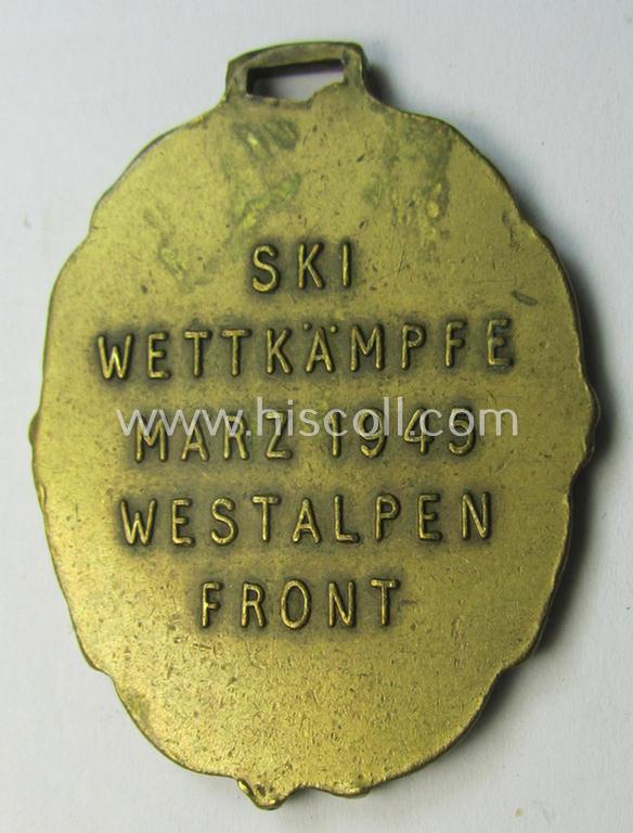 Superb - and actually rarely seen! - golden-toned WH (Heeres) 'Gebirgsjäger'-related item: a semi-official, commemorative-medal (aka: 'Url') depicting a representation of the famous '5. Gebirgsjäger-Division'-related, 'Gams'-symbol