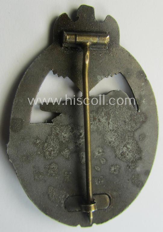 'Panzerkampfabz. in Bronze' (or: bronze-class panzer assault-badge or PAB) being a zinc- (ie. 'Feinzink'-) version (having a so-called: 'horizontal'-catch-set-up) as was procuced by the: 'Steinhauer u. Lück' (ie. 'S.& L.') company