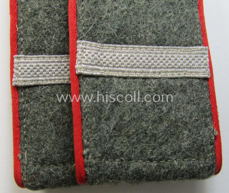 Fully matching - and actually scarcely seen! - pair of 'Ostvölker'- (ie. 'ROA'-) related shoulderstraps showing the bright-red-coloured piping (and having a single-pieced- and horizontally-mounted rank-stripe 'off-factory'-attached)