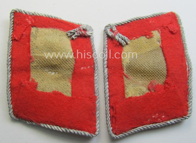 Pair of hand-embroidered, WH (Luftwaffe) officers'-type collar-patches as executed in bright-red-coloured wool as was intended for usage by a: 'Major der Flak-Artillerie-Trpn.'
