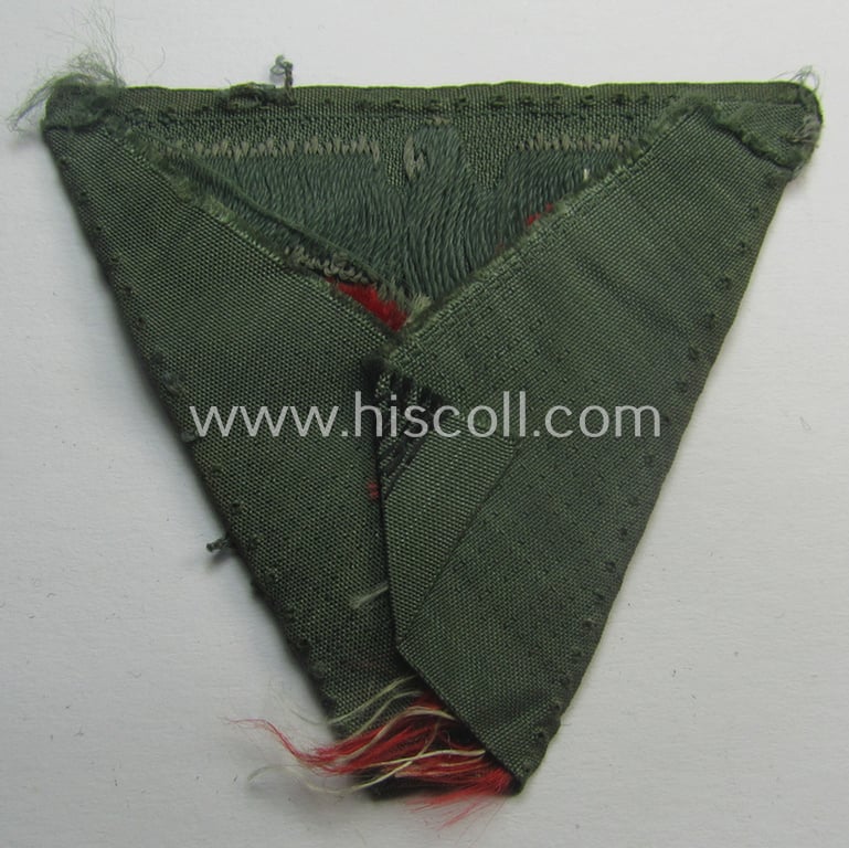 Truly worn and carefully cap-removed, WH (Heeres) so-called: 'T-shaped'- (ie. 'M42-pattern') cap-eagle/cocarde (ie. cap-trapezoid) as executed in 'BeVo'-weave pattern