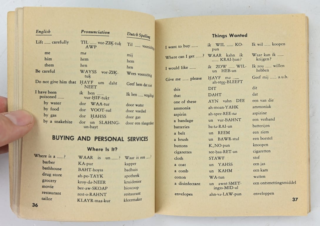 US WW2 Dutch Phrase Book 1943