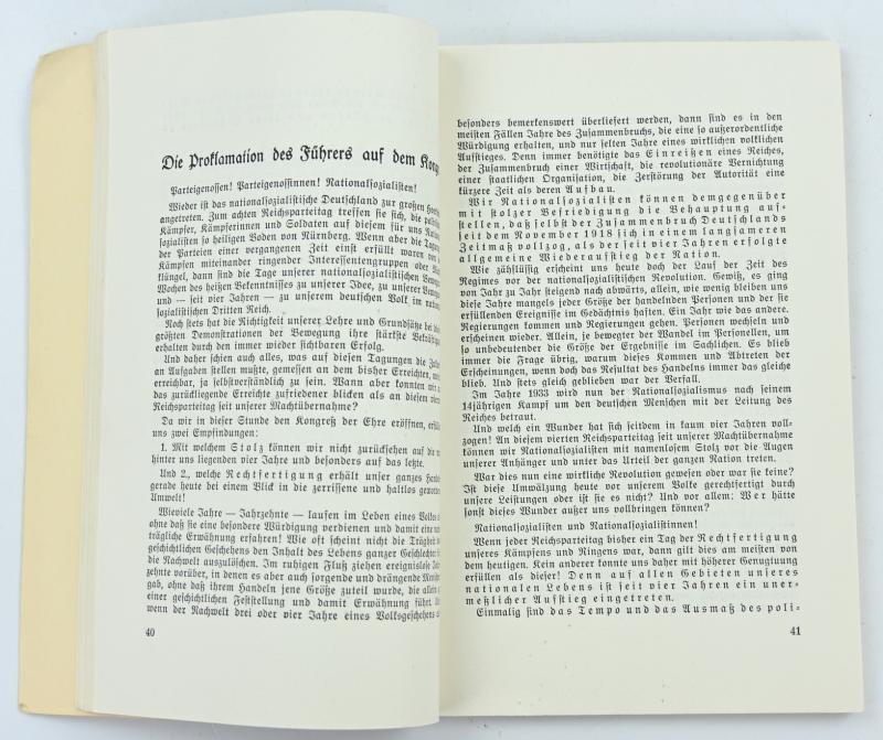 German WH Booklet 'Speech Adolf Hitler' 1936