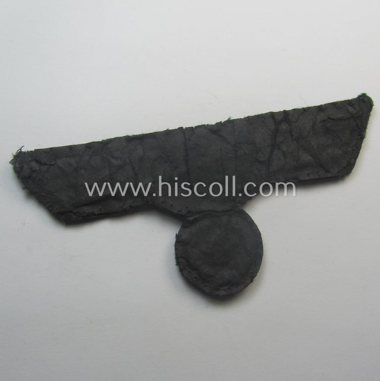 Very detailed - and just moderately used! - WH (Heeres) officers'-type, hand-embroidered breast-eagle (ie. 'Brustadler für Offiziere') as executed in bright-silverish-coloured braid as was intended for usage on the various officers'-pattern tunics