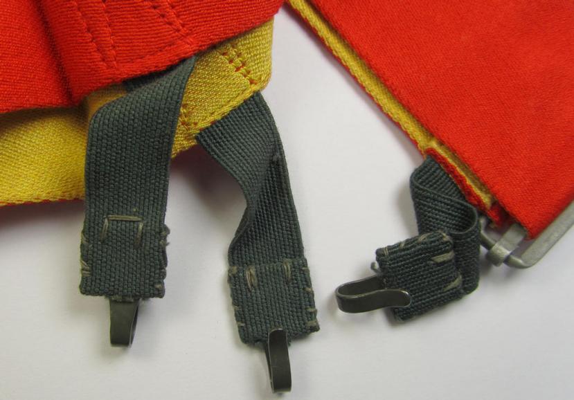 Bright-red- (ie. yellow-) coloured WH (Heeres, etc.) helmet-strap (ie. 'Helmband 36') being an example that is void of a makers'- ie. date-designation and that comes in an overall nice (and hardly used-), condition