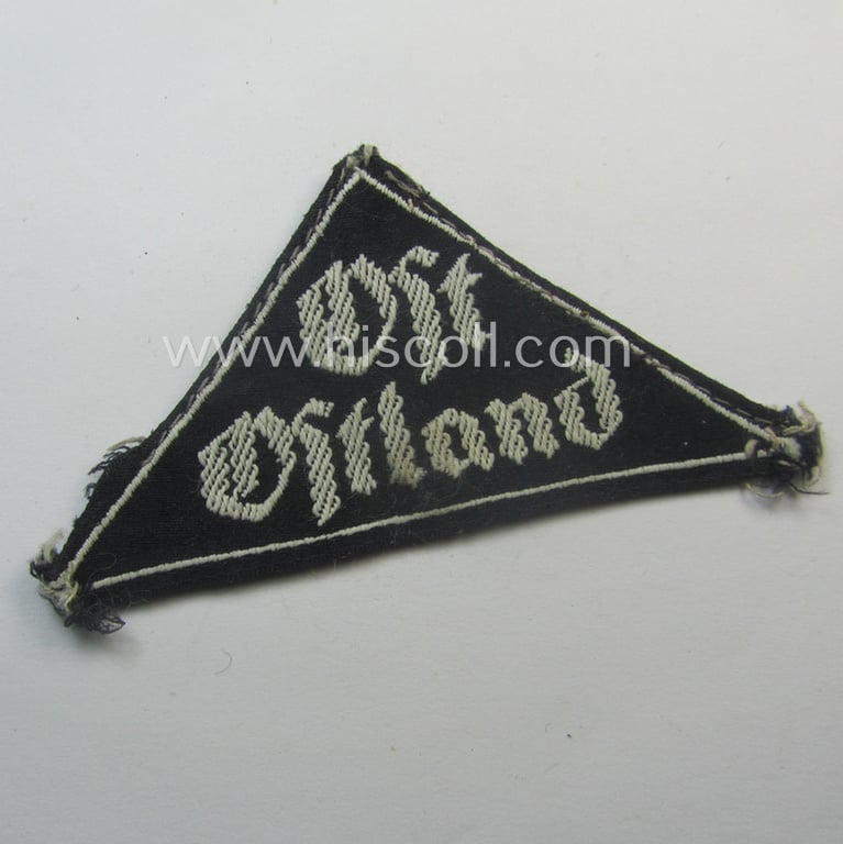 Superb - and extremely rarely encountered! - 'HJ' ('Hitlerjugend') ie. 'BDM' ('Bund Deutscher Mädel') district-triangle (ie. 'Gebietsdreieck') entitled: 'Ost Ostland' and that comes with its accompanying 'Kennkarte' from the recipient