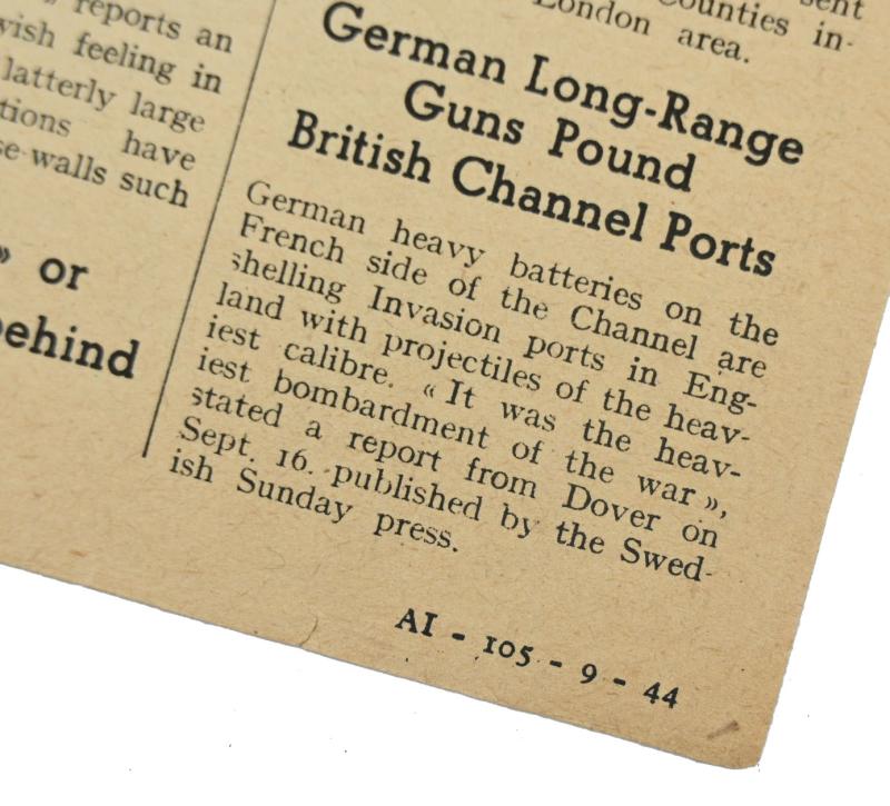 US WW2 Allied News Leaflet 'News in Brief'