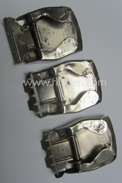 Attractive - and actually unusually seen! - smaller-sized, silver-toned (ie. chromed metal-based) patriotic belt-buckle (ie. 'N.S.D.A.P.'-supportive-piece) being a 'virtually mint- ie. unissued' example that shows some (minimal) rust-staining