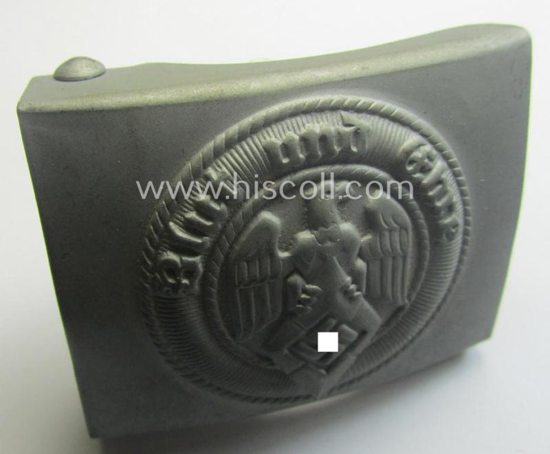 'Anodised'- (and 'virtually mint'!) 'HJ'- (ie. 'Hitlerjugend'-) related enlisted-mens'- (ie. NCO-) type belt-buckle being a non-maker-marked example that still retains its (period glued-in!) 'RzM'-etiket and that comes in a wonderful, cond...