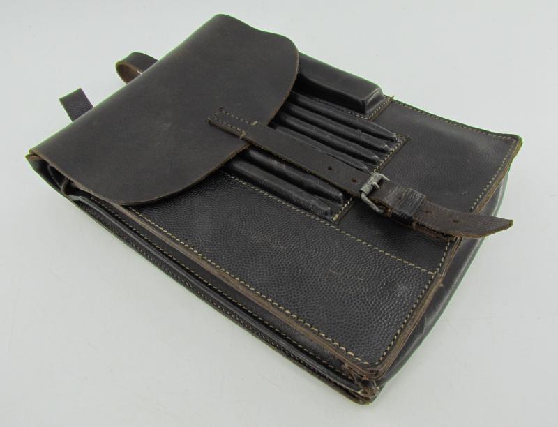 Wehrmacht Black Leather Map Case-Meldetasche