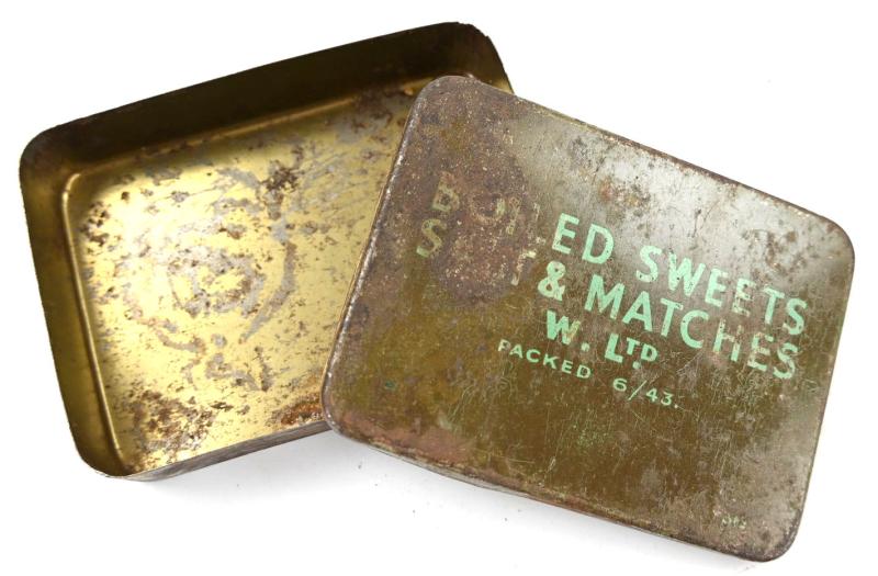 British WW2 Tin can of Boiled Sweets, Salt & Matches