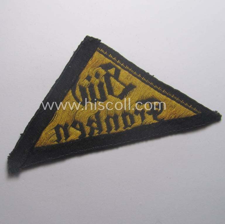 Early-pattern 'HJ' ('Hitlerjugend') district-triangle (ie. 'Gebietsdreieck') entitled: 'Süd Franken' (being a moderately used- ie. worn example that regrettably misses its 'RzM'-etiket)