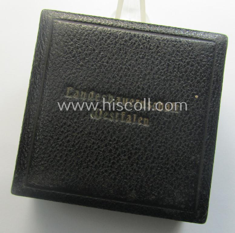 Greyish-silver-toned, 'Reichsnährstand'- (ie. 'RNSt.'-) related, commemorative-award-plaque entitled: 'Reichsnährstand - Landesbauernschaft - Blut und Boden - für züchterische Leistungen' and that comes stored in its period etui