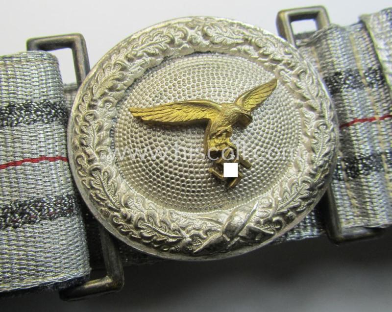 WH (Luftwaffe) 'standard-pattern', officers'-dress-model, 'Buntmetall'-based belt-buckle and accompanying 'brocade'-based belt (ie. 'Paradefeldbinde für Offiziere der Luftwaffe')