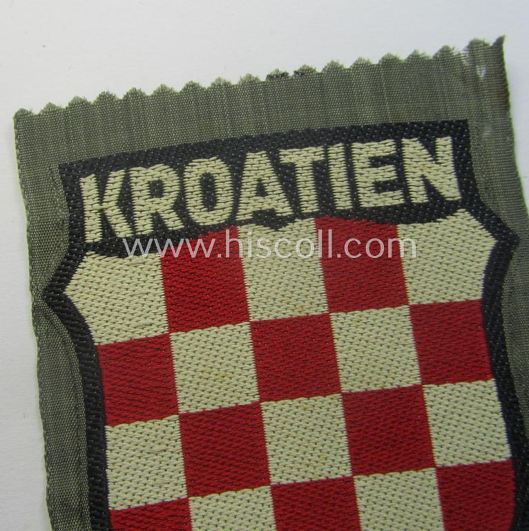 Superb, 'BeVo'-type armshield entitled: 'Kroatien' (being a 'virtually mint- ie. unissued' example as was specifically intended for a volunteer who served within the 'Deutsche Wehrmacht' ie. within the 'Kroatischer Legion')