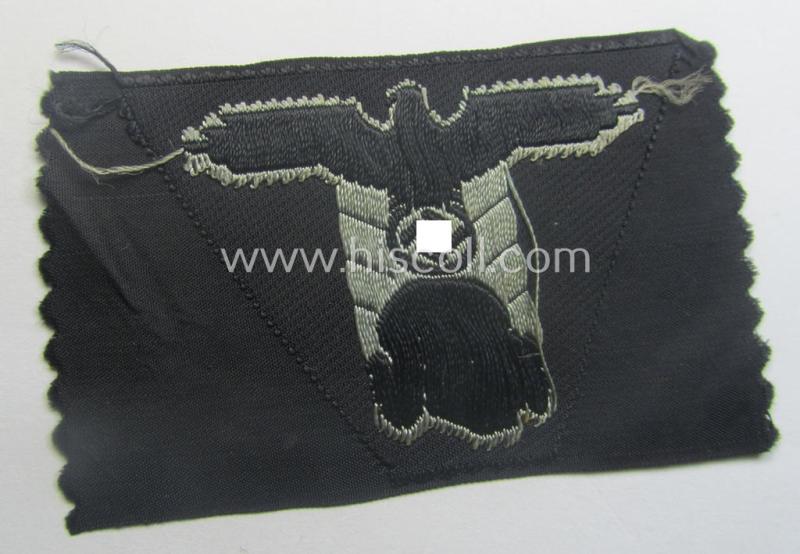 Waffen-SS black-coloured M43-pattern 'Panzer'-cap-trapezoid as executed in 'BeVo'-weave-pattern as was specifically intended for usage on the M43-model field-caps (ie. 'Einheitsfeldmützen')