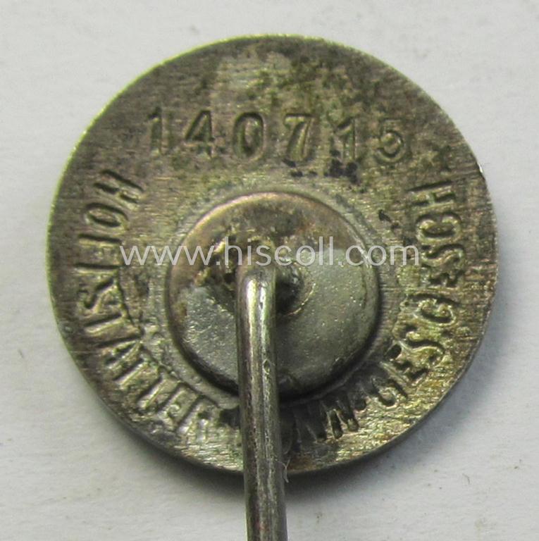 Superb - neatly enamelled and actually rarely encountered! - SS (ie. 'Allgemeine SS') civil-attire badge (ie. 'Zivilabzeichen der SS') being a detailed example that shows a clearly-present makers'-designation and unique serial-number ('140715'...