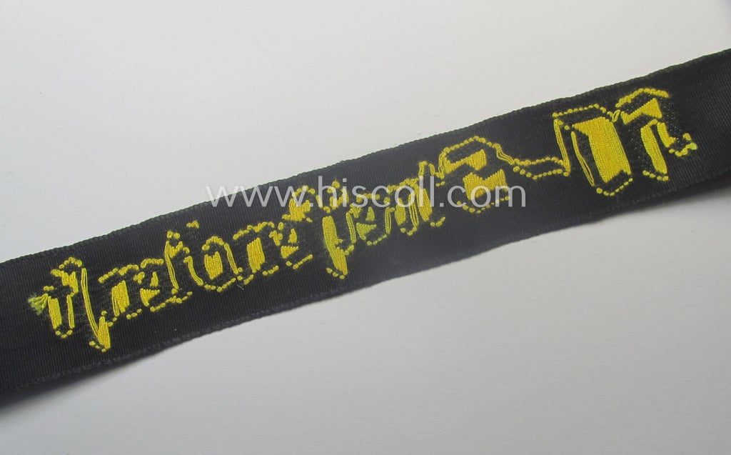 Superb example of the - actually quite scarcely encountered! - HJ ('Hitlerjugend') armband ie. cuff-title, entitled: 'HJ-Streifendienst' (being a full-length example that was carefully tunic- and/or shirt-removed)