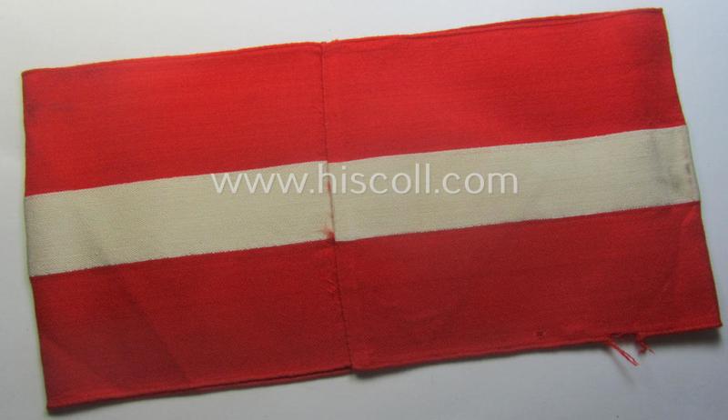 Attractive - and scarcely found! - 'standard-issued'- (ie. entirely woven) pattern, bright-red-coloured HJ- (ie. 'Hitlerjugend'-) related armband (ie. 'Armbinde') being a minimally used example that is void of an 'RzM'-etiket