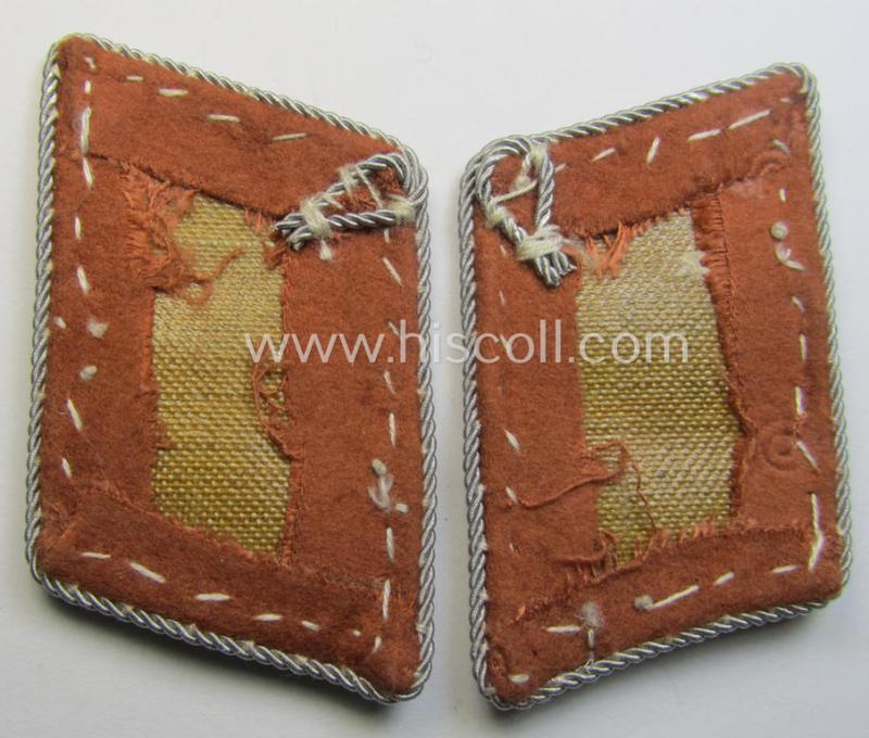 Fully matching pair of WH (Luftwaffe) officers'-type collar-patches (ie. 'Kragenspiegel für Offiziere') as executed in brownish- (ie. 'kupferbrauner'-) coloured wool as was intended for usage by a: 'Leutnant der Nachrichten-Truppen'