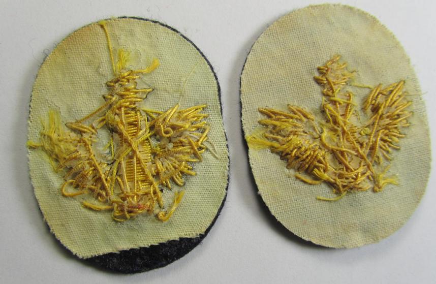 Fully matching set of WH (Kriegsmarine) hand-embroidered career- ie. specialist-armbadges, as executed on dark-blue-coloured wool as intended for usage by an officer within a: 'Küstenartillerie'-unit