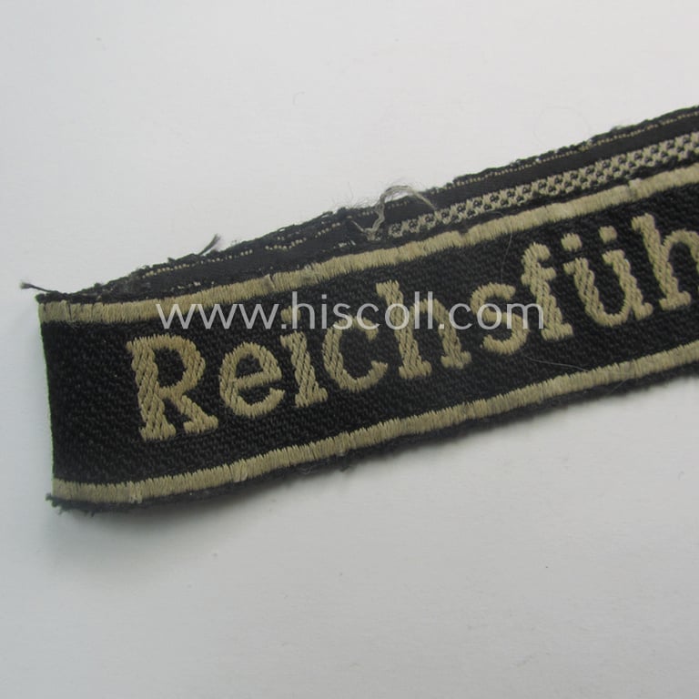 Truly worn - and carefully tunic-removed! - Waffen-SS 1943/44-pattern cuff-title (ie. 'Ärmelstreifen') as was intended for a member serving within the: 16. SS-Panzer-Grenadier-Division 'Reichsführer SS'