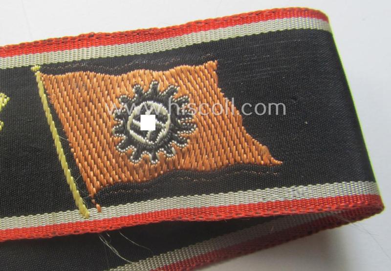 'DAF- ('Deutches Arbeitsfront') ie. 'KDF'- ('Kraft durch Freude'-) related white-coloured- (period-souvenir) cap-tally (ie. 'Mützenband') entitled: 'M.S. Wilhelm Gustloff'