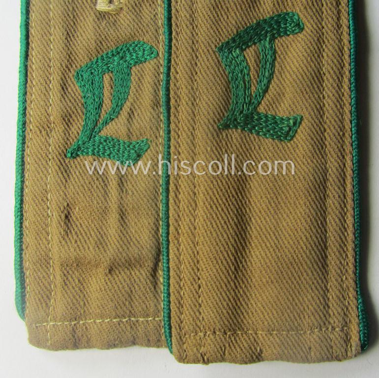 Mis-matched pair of (typical) early-period and neatly 'cyphered', so-called: 'Hitlerjugend' (HJ) 'Landjahr'-shoulderstraps as was intended for and used by a member with the rank of: 'Hitlerjunge'