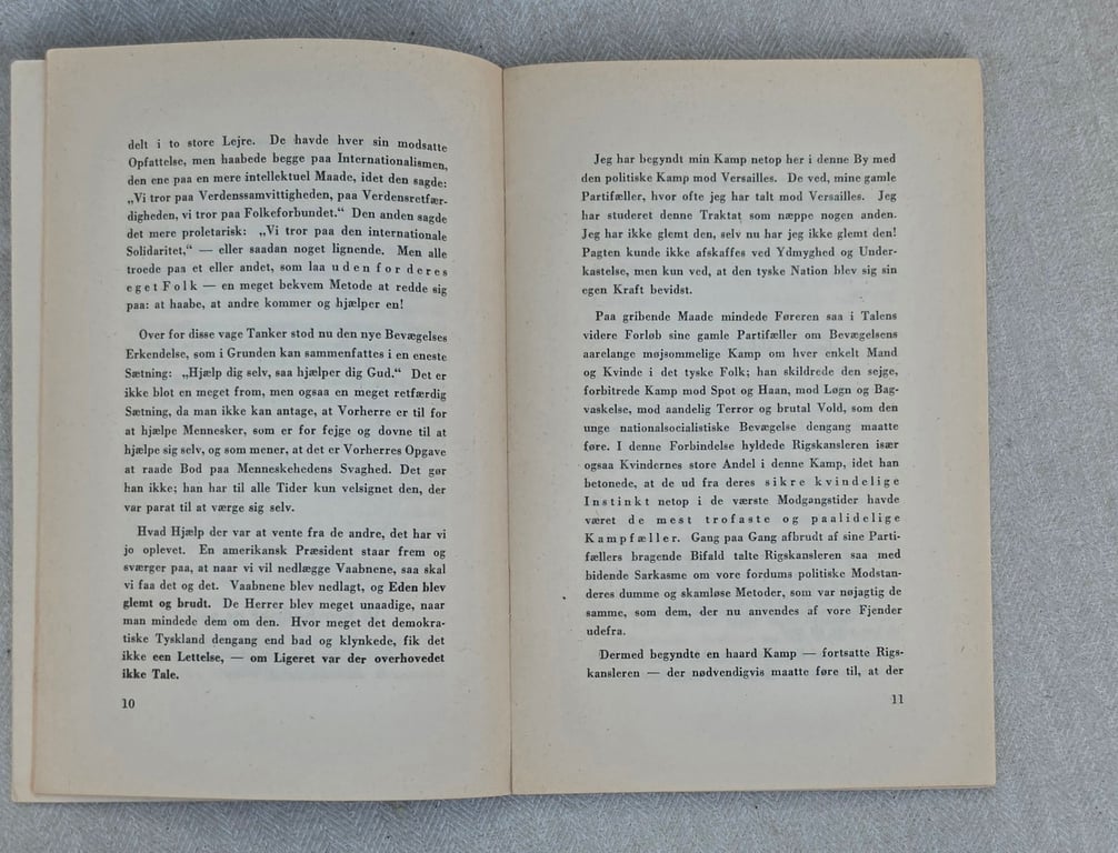 original Danish  A5 Book  on a speech given by Adolph  Hitler