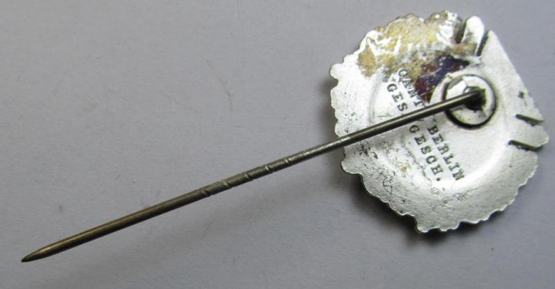 Attractive - and scarcely seen! - membership lapel-pin (or: 'Mitgliedsabzeichen') aka: 'Silberne Ehrennadel für 25 Jahre Mitgliedschaft im Reichstreubund ehemaliger Berufssoldaten (o. RTB)' being a maker- (ie. 'Gante - Berlin'-) marked example