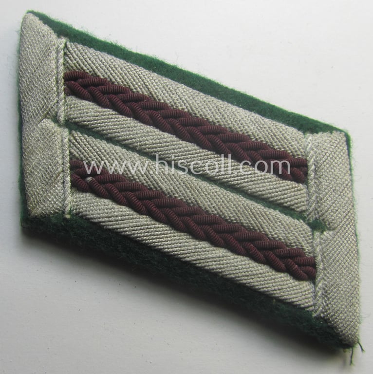 Fully matching - and clearly used! - pair of WH (Heeres) hand-embroidered, officers'-type collar-tabs (ie. 'Kragenspiegel für Offiziere') as was intended for - and/or clearly worn by! - an: 'Offizier der Nebelwerfer-Trpn.'