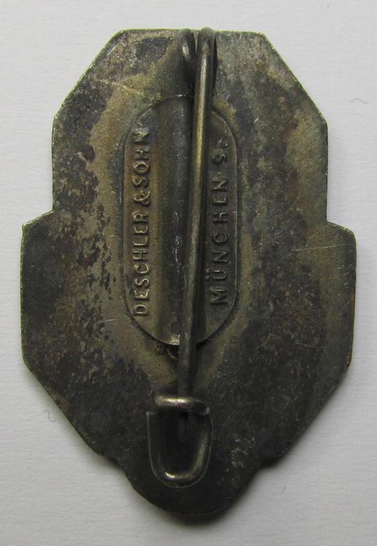 German, post-WWI-period- and/or neatly 'Buntmetall'-based, so-called: 'KFB'- (ie. 'Frontkriegerbund'-) related: veterans & reservists- membership lapel-pin (being a maker- ie. 'Deschler & Sohn - München'-marked example)
