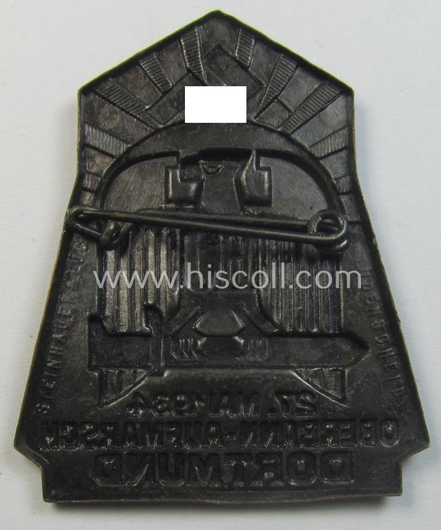 Darker reddish-bronze-toned HJ ('Hitlerjugend') related 'tinnie' being a clearly maker- (ie. 'S&L'-) marked example showing the text: '27. Mai 1934 - Oberbann-Aufmarsch - Dortmund'