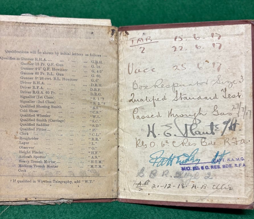 WW1 Paybook to Driver E Carter RFA (TF)