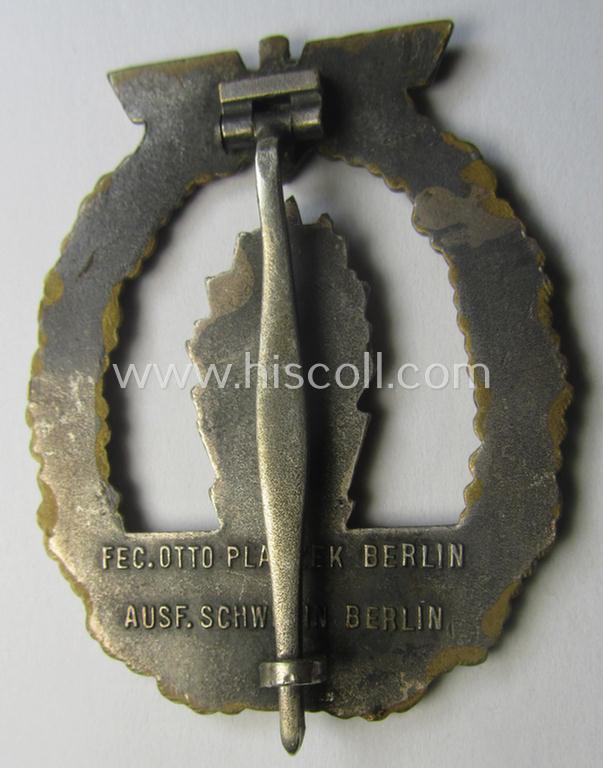 WH (Kriegsmarine) 'Kriegsabzeichen für Minensuch-, U-Boot-Jagd und Sicherungs-Verbände' (being a very detailed and clearly maker-marked example as executed in multi-coloured 'Buntmetall' as produced by the: 'Schwerin - Berlin'-company)
