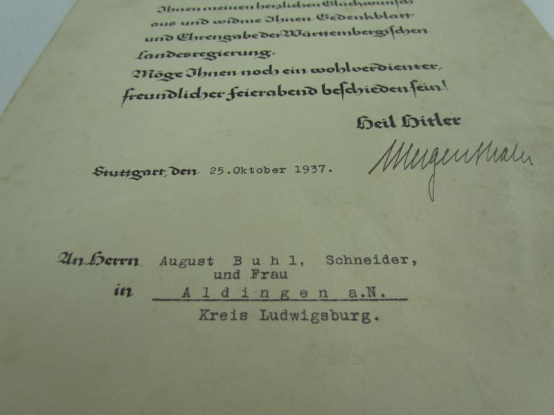 Third Reich Golden Wedding Anniversary Award Grouping 1937