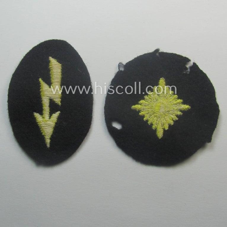 Unusual - and truly worn and/or carefully tunic-removed - 3-pieced WH (Heeres, female-related insignia-grouping comprising of a rank-roundel, signal 'Blitz' and/or cuff-title (ie. 'Ärmelstreifen'): 'NH des Heeres'