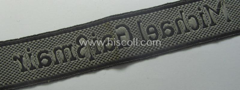 Minimally used and/or worn, Waffen-SS cuff-title (ie. 'Ärmelstreifen') as executed in neat 'BeVo'-weave pattern as intended for a member serving within the: 'SS-Geb.Jäger-Regiment 12' - "Michael Gaißmair"
