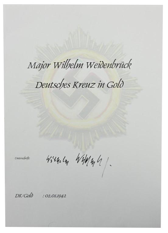 Signature of Wehrmacht Heer KC&OLC Recipient 'Wilhelm Weidenbrück'
