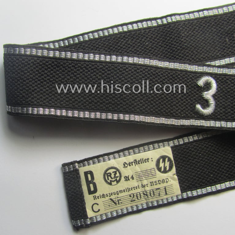 Superb, 'Allgemeine-SS', so-called: 'RzM-styled' (and neatly hand-embroidered!) cuff-title (ie. 'Ärmelstreifen') as was intended for usage by the soldiers (ie. NCOs and/or officers) attached to the: '3. SS-Standarte' "Thüringen"