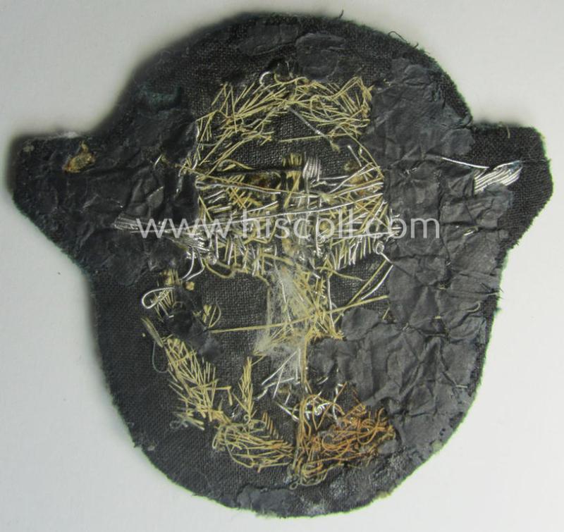 Truly used - and neatly hand-embroidered! - example of an officers'-pattern so-called: 'Polizei' (ie. police) arm-eagle (as executed in silver-toned braid!) and that comes in a moderately used- and/or worn, condition