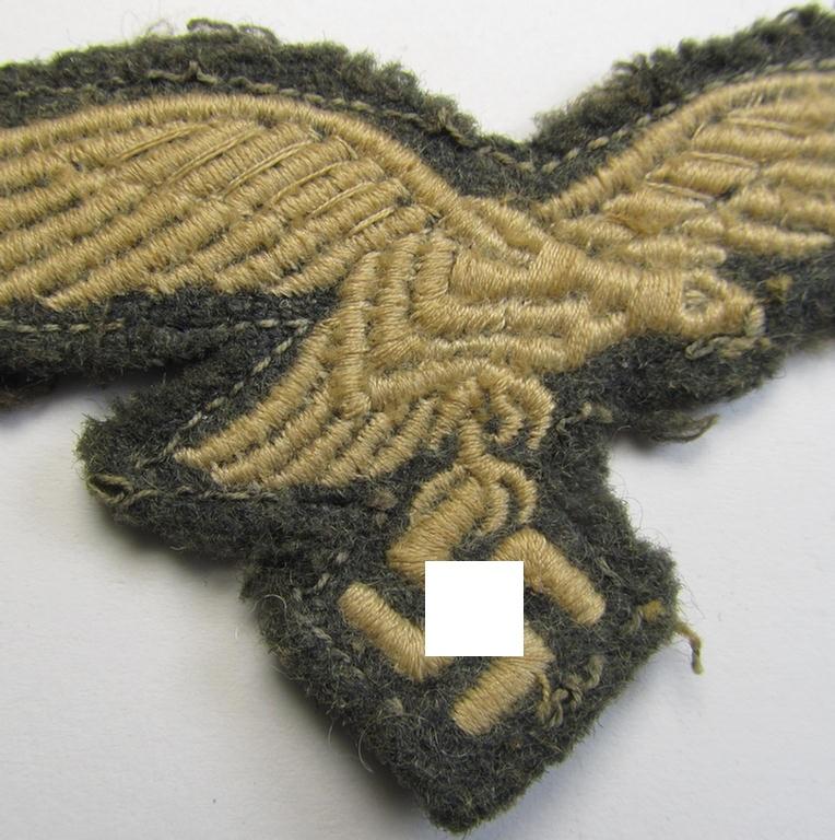 Attractive - and clearly used- ie. carefully tunic-removed! - WH (Luftwaffe) EM- (ie. eventually NCO-) type breasteagle (being a once tunic-attached example as executed in typical machine-embroidered-pattern)