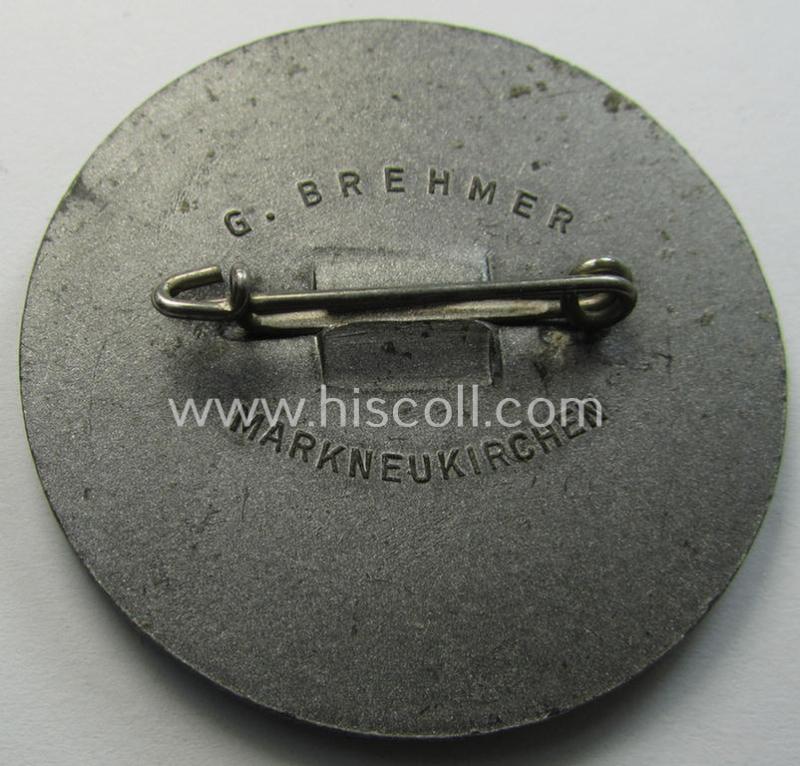 N.S.D.A.P.-related 'tinnie' (ie. 'Tagungs- o. Veranstaltungsabzeichen') being a neatly-maker- (ie. G. Brehmer - Markneukirchen'-) marked example showing the text: 'Reichsparteitag 1937'