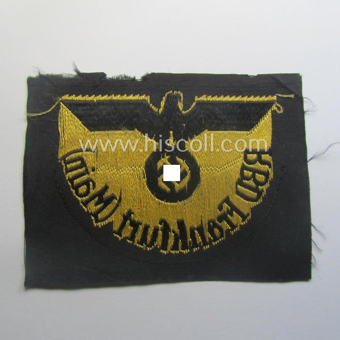 RB- ('Reichsbahn'-) related arm-eagle as executed in 'BeVo'-weave style as was intended for an official of the: 'Deutsche Reichsbahn' ie. the 'RBD Frankfurt (Main)' (or: 'Reichsbahndirektion Frankfurt (Main)')