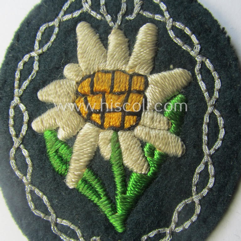 Truly used- and/or tunic-removed, WH (Heeres) EM- (ie. NCO-) type, so-called: 'Edelweiss'-armpatch being a very detailed and nicely hand-embroidered example