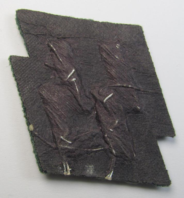 Superb - neatly hand-embroidered- never tunic-attached! - so-called: 'SS o. Schützpolizei'-related officers-pattern, breast-runes (ie. 'SS-Runen Brustabzeichen für Offiziere der Schutzpolizei') as was executed on field-grey-coloured wool