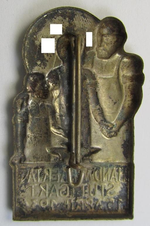 Unusually seen, commemorative TR-period day-badge (ie. 'tinnie') as issued to commemorate a (presumably) DAF-related gathering depicting the text: 'Handwerkertag - Stuttgart - 15. April 1934'