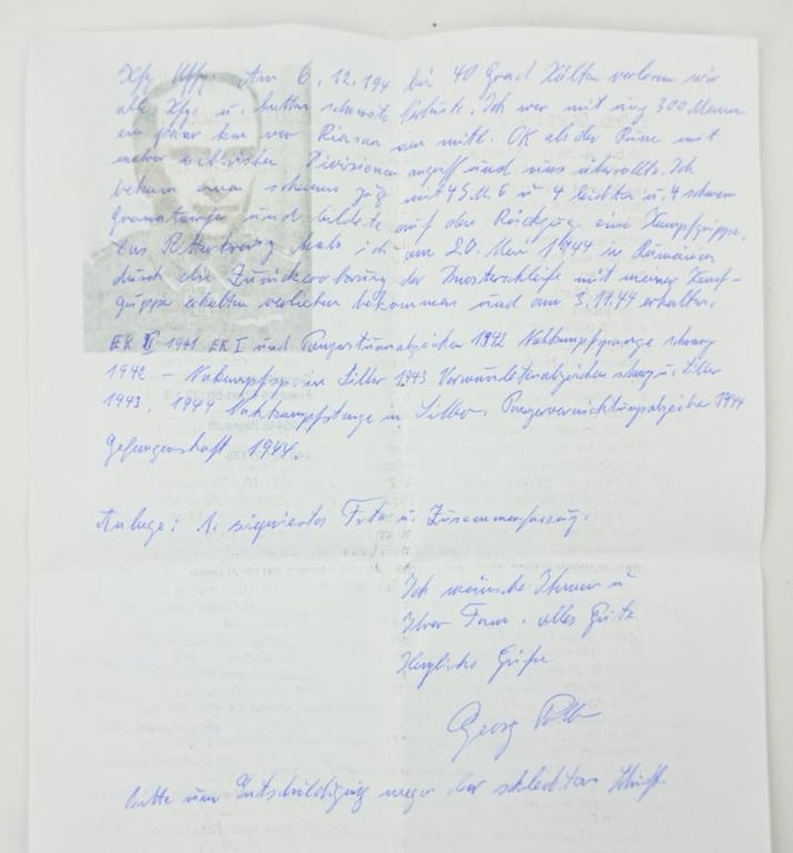 Singnature of WH Knight's Cross Recipient Georg Pollner