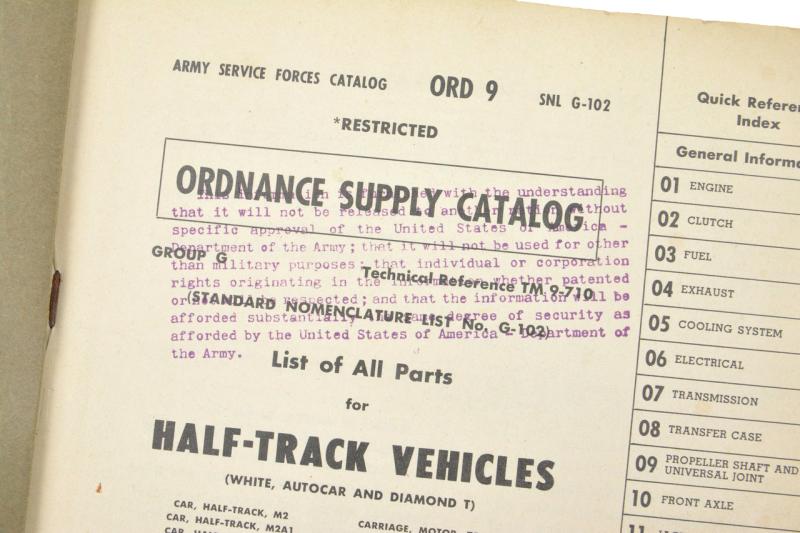 US WW2 Halftrack Ordnance Supply Catalog